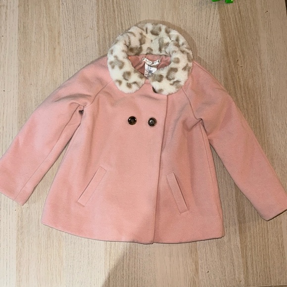 BABY TODDLER GIRL PINK ANIMAL BUTTON UP PEA COAT JACKET SIZE 4T - Picture 1 of 4